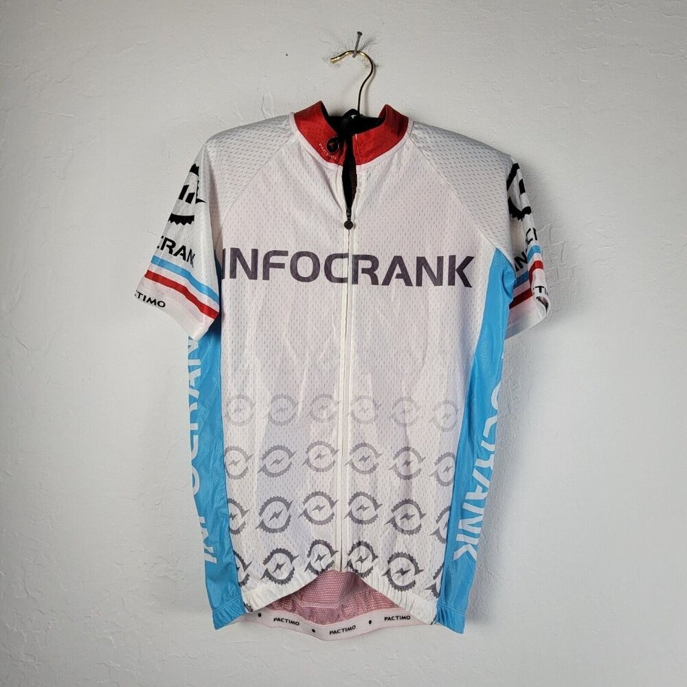 Pactimo Men's Medium White Red Infocrank Full Zip Short Sleeves Cycling Jersey